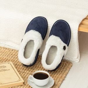 Charlie dark blue suede slippers with heels.